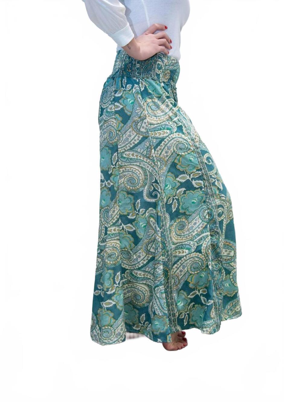 NEW PAANI paisley palazzo wide-leg pants in teal